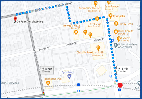 Map: 58 Fairground Avenue to the University of Dayton. 